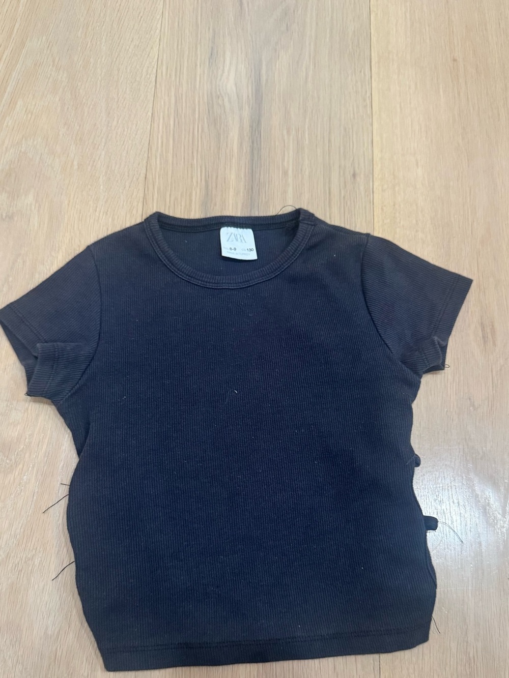 Zara Kids Black Ribbed Short Sleeve Tee sz 8-9